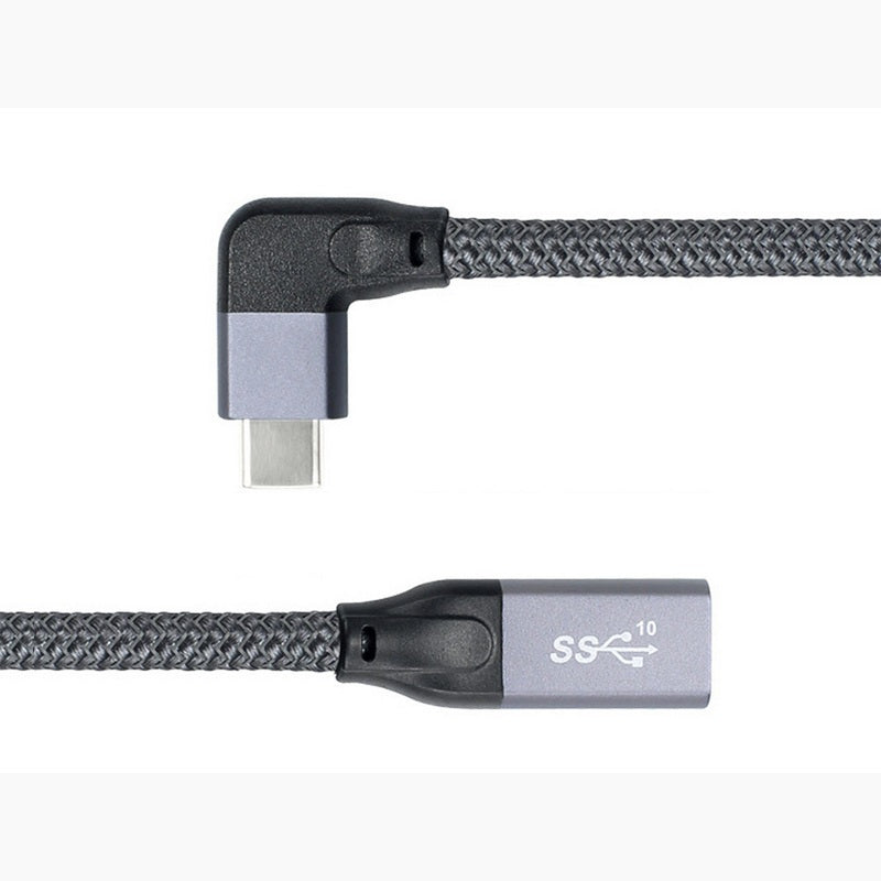 USB 3.1 Gen 2 Kabel 100cm Typ C Stecker zu Buchse geflochten Winkel Grau | System-S