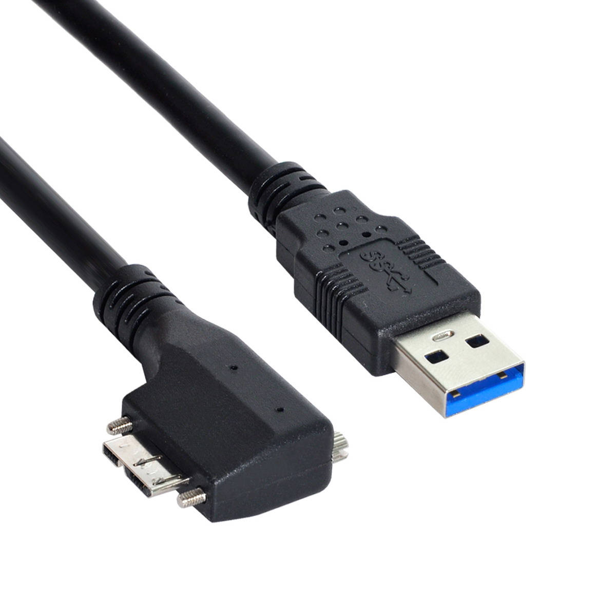 USB 3.0 Kabel 120 cm Typ A Stecker zu Micro B Stecker Winkel Schraube in Schwarz | System-S