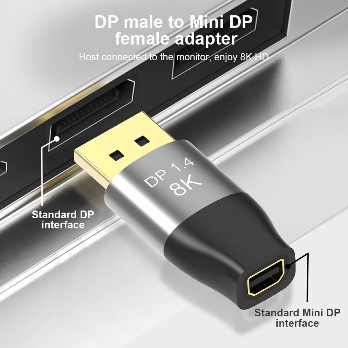 Mini Display Port Adapter 1.4 Stecker zu Display Port  Stecker in Schwarz | System-S