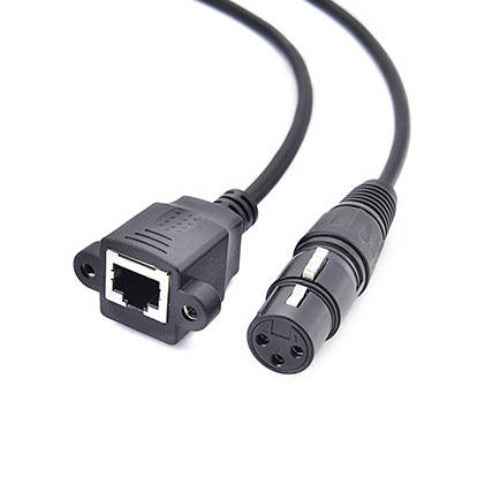 LAN Kabel 30 cm RJ45 Buchse zu XLR 3 Pin Buchse Schraube in Schwarz | System-S