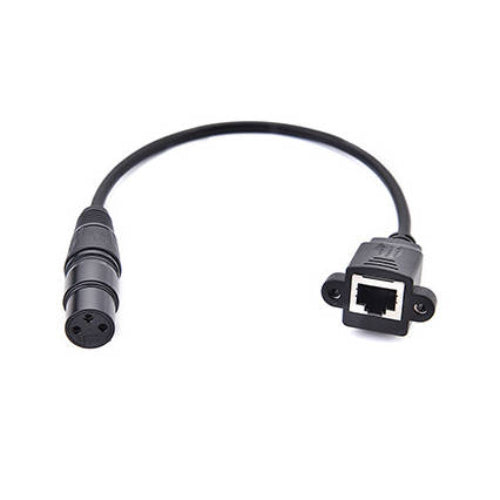 LAN Kabel 30 cm RJ45 Buchse zu XLR 3 Pin Buchse Schraube in Schwarz | System-S