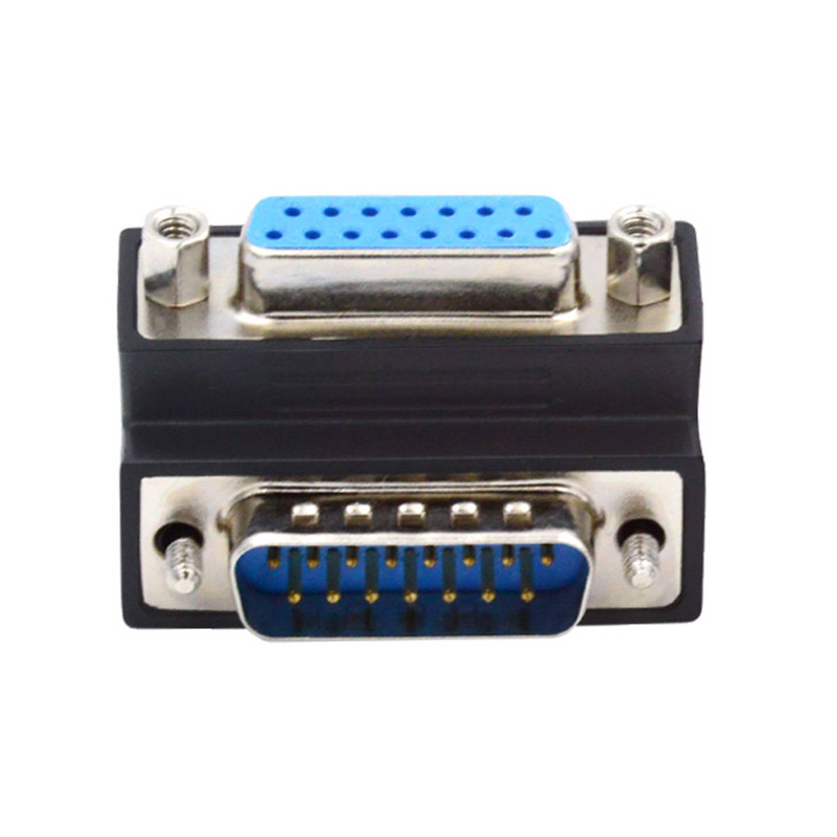 DB15 Adapter DSUB 15 Pin Stecker zu Buchse 90° Winkel Schraube Kabel in Schwarz | System-S