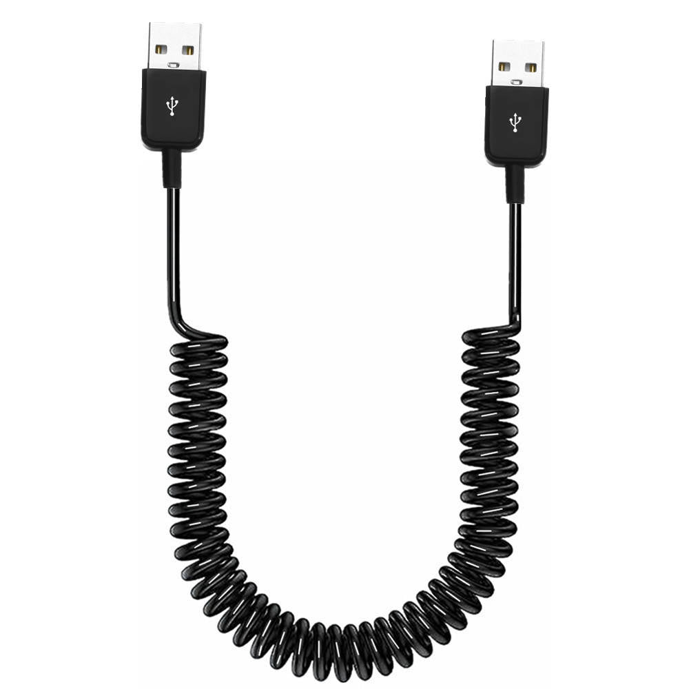 USB 2.0 Kabel 90 cm Typ A Stecker zu Stecker Spirale ausziehbar in Schwarz | System-S