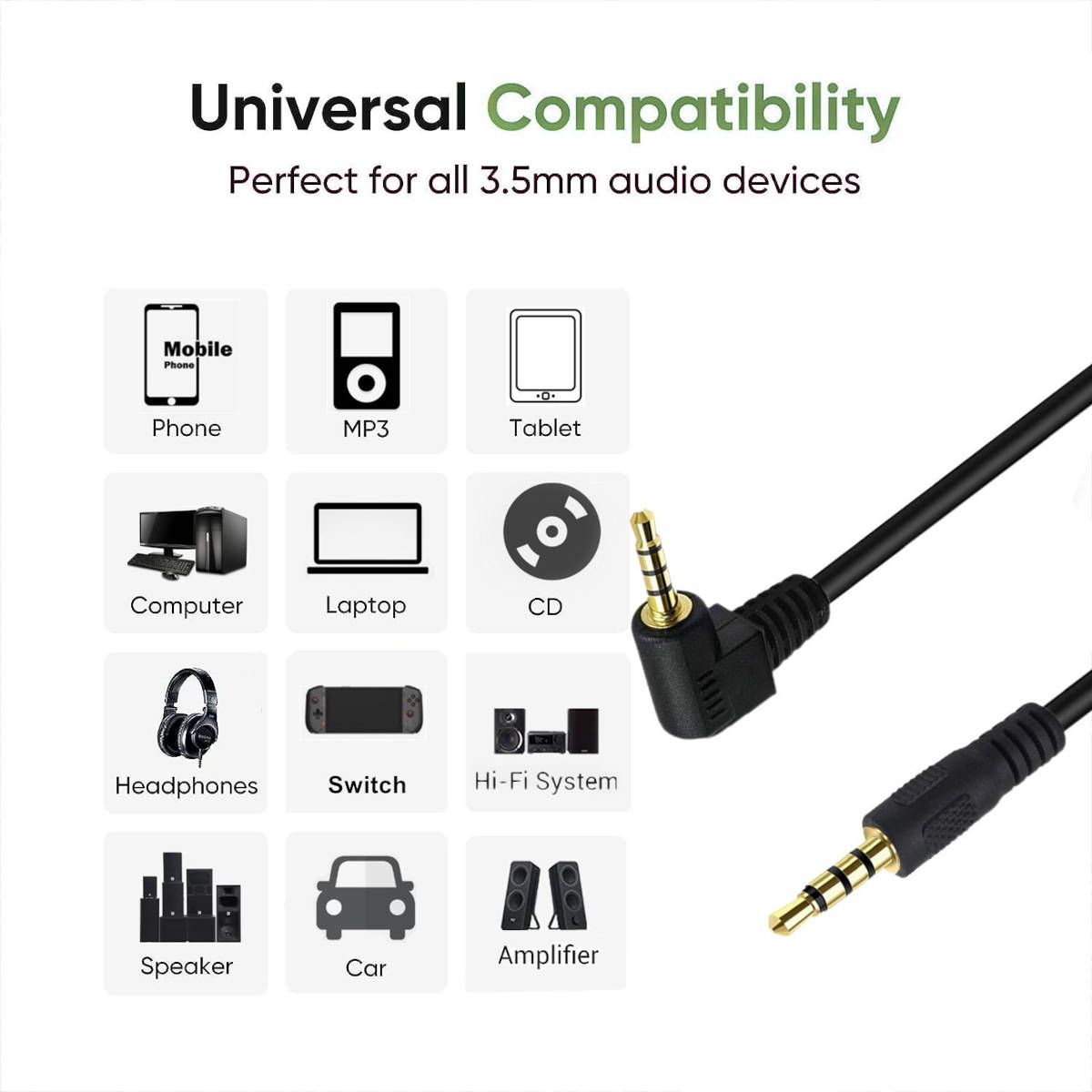 Audio Klinke Kabel 25 cm 3,5 mm TRRS Stecker zu Stecker Winkel AUX Schwarz | System-S