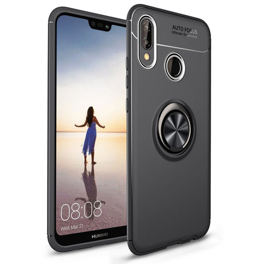 NALIA Ring Hülle kompatibel mit Huawei P20 Lite, Schutzhülle Cover magnetische Silikon Handyhülle für KFZ-Halterung 360-Grad Finger-Halter, Case Dünn Smartphone Ständer Slim Etui Bumper - Schwarz