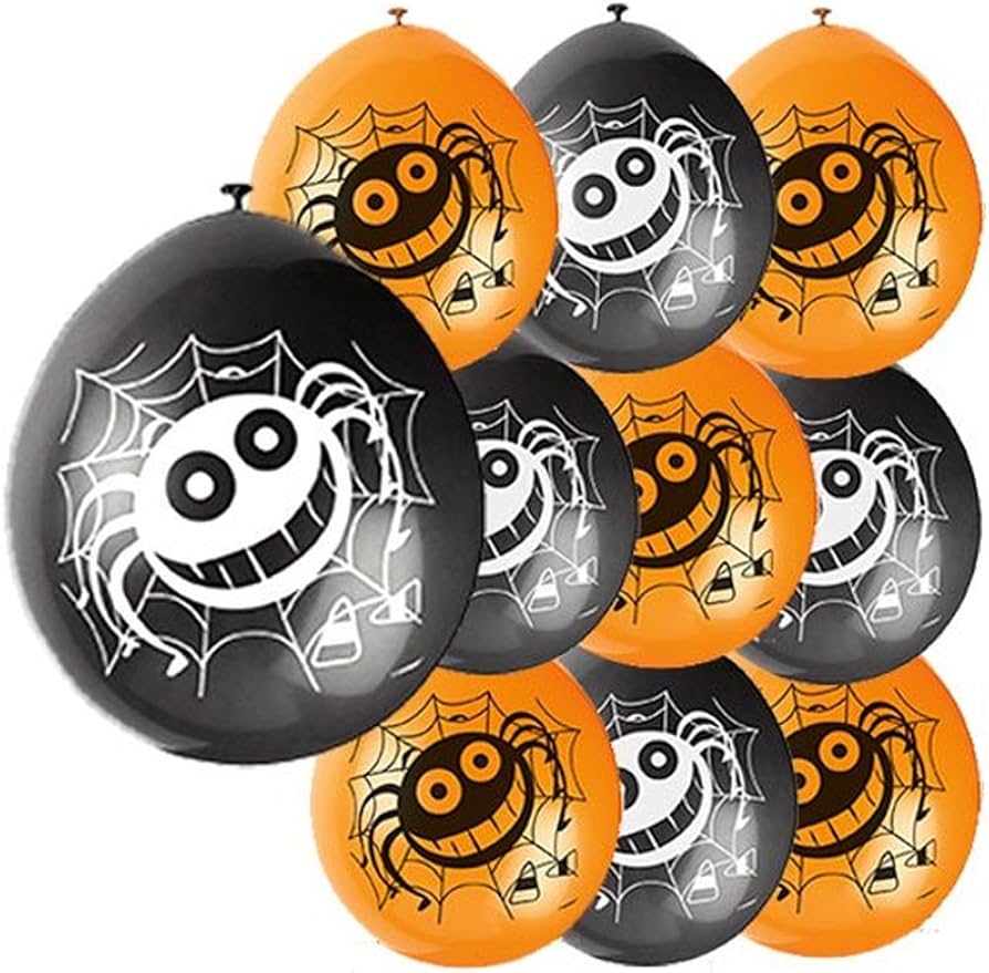 Luftballon Spinne ca.23cmØ/10St. Schwarz-Orange Halloween