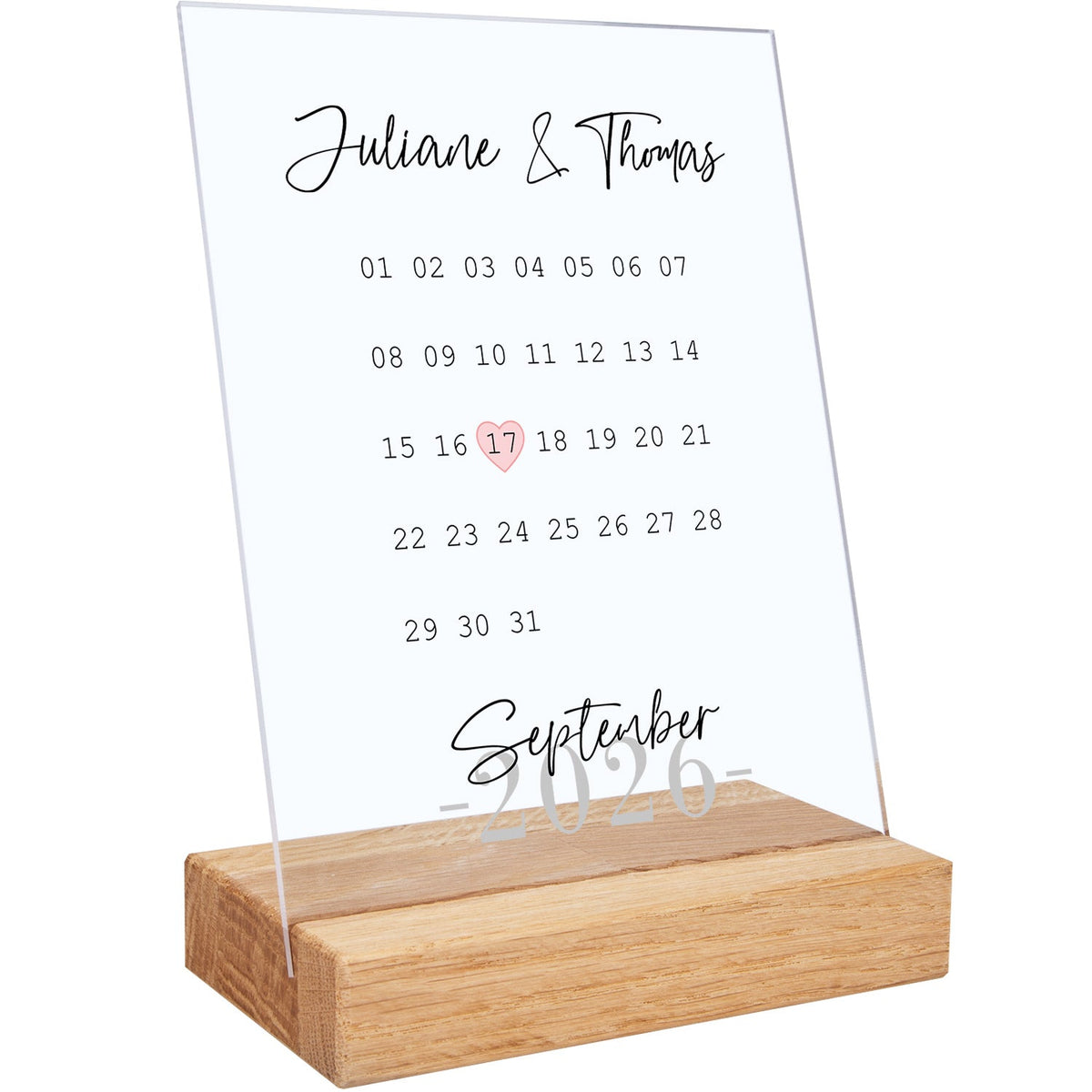 Personalisierter Kalender auf Acrylglas - Geschenk mit Namen & Datum
