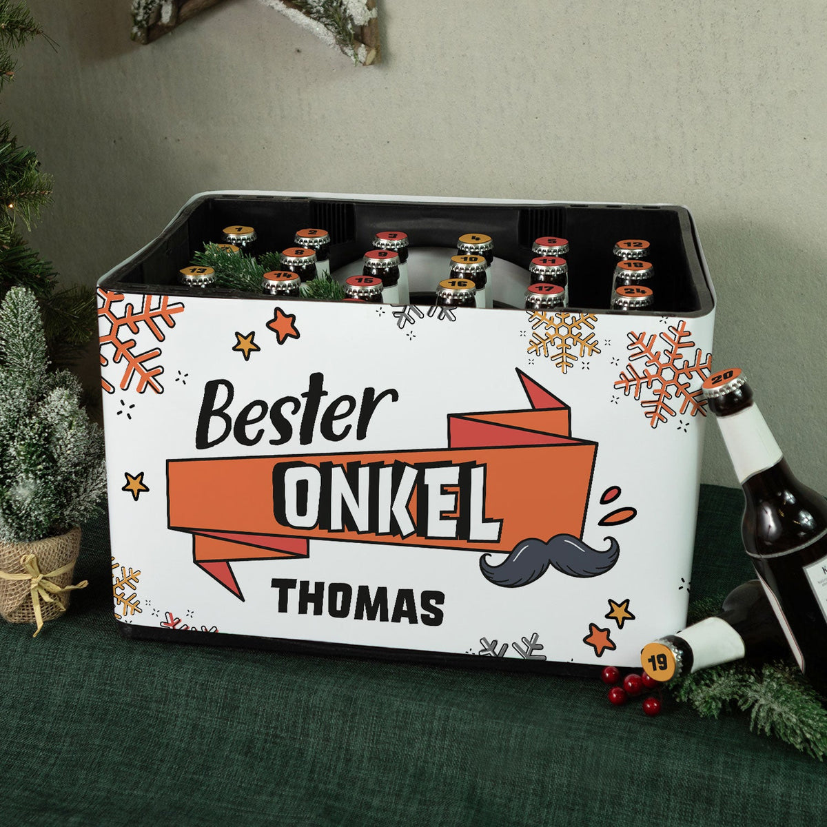 DIY Bierkasten Banderole mit 24 Deckelaufklebern - Bester Onkel