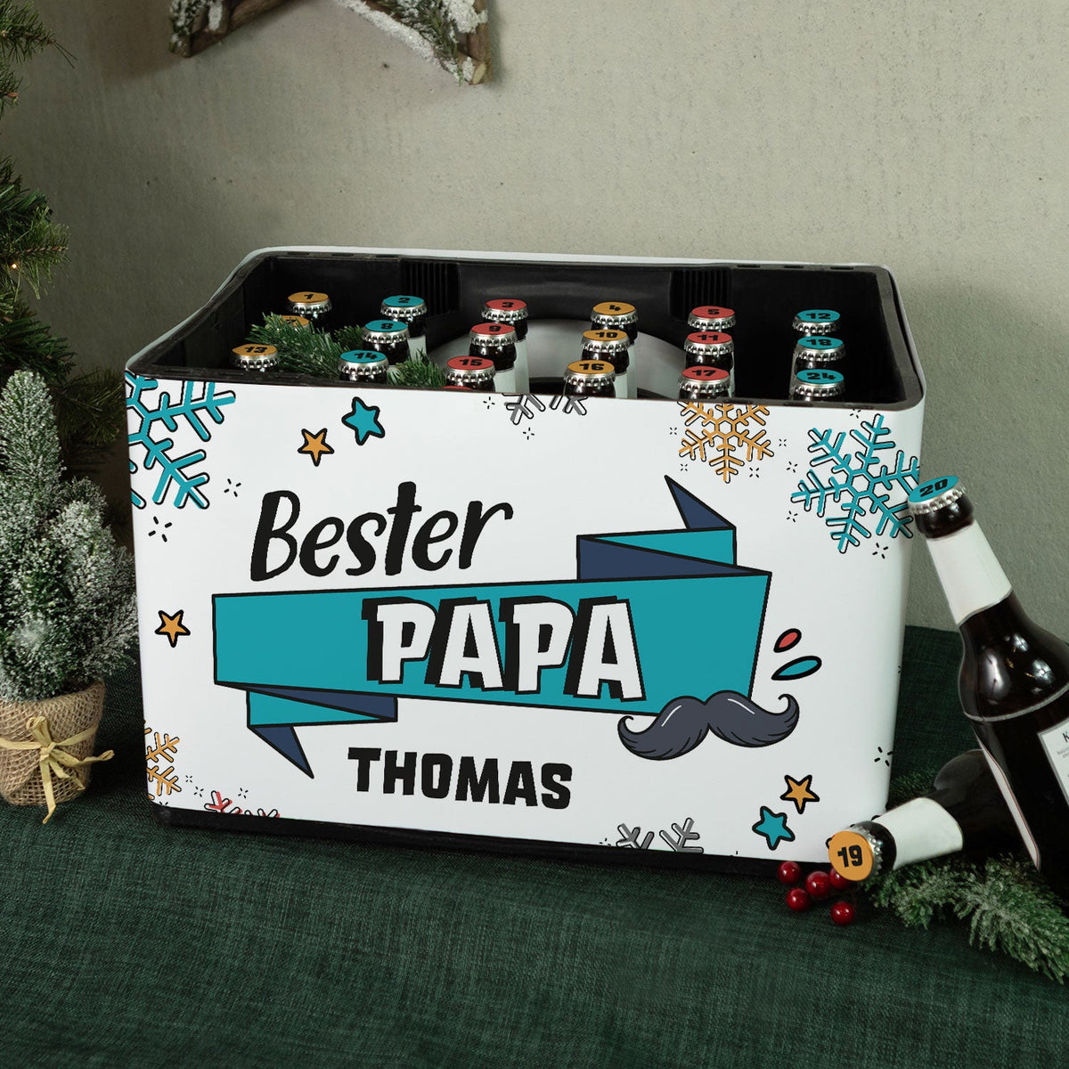 DIY Bierkasten Banderole mit 24 Deckelaufklebern - Bester Papa