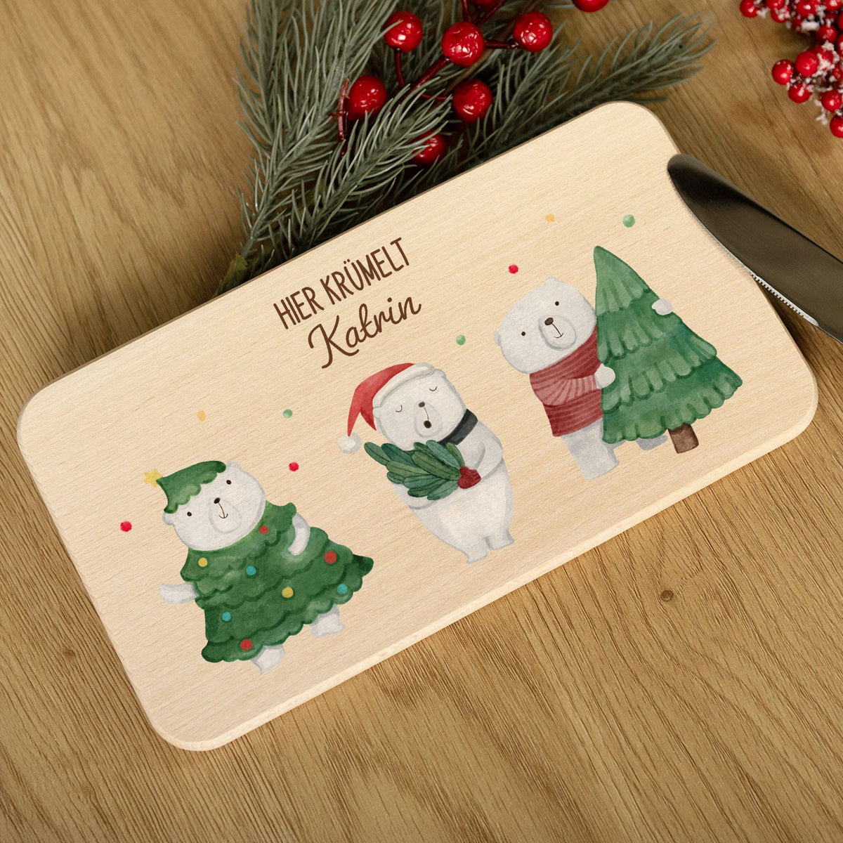 Frühstücksbrettchen zu Weihnachten - Eisbären - personalisiert mit Name