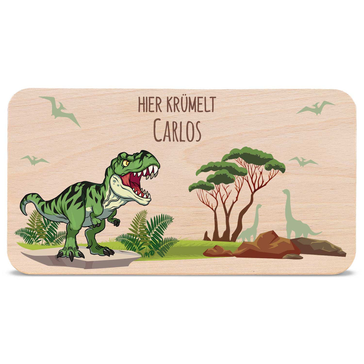 Frühstücksbrettchen mit Druckmotiv & Name - T-Rex Design