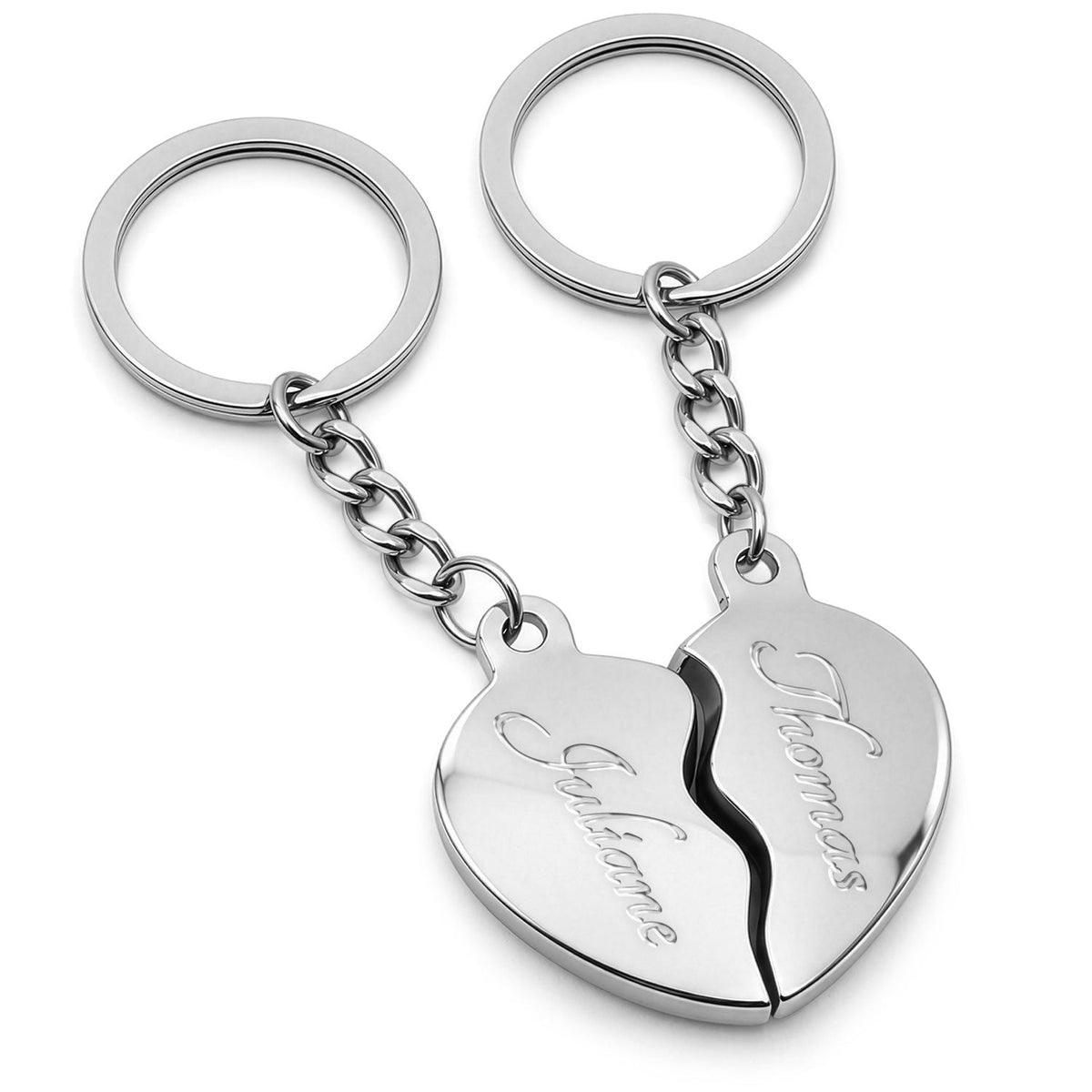 Schlüsselanhänger Broken Heart in Silber mit Gravur