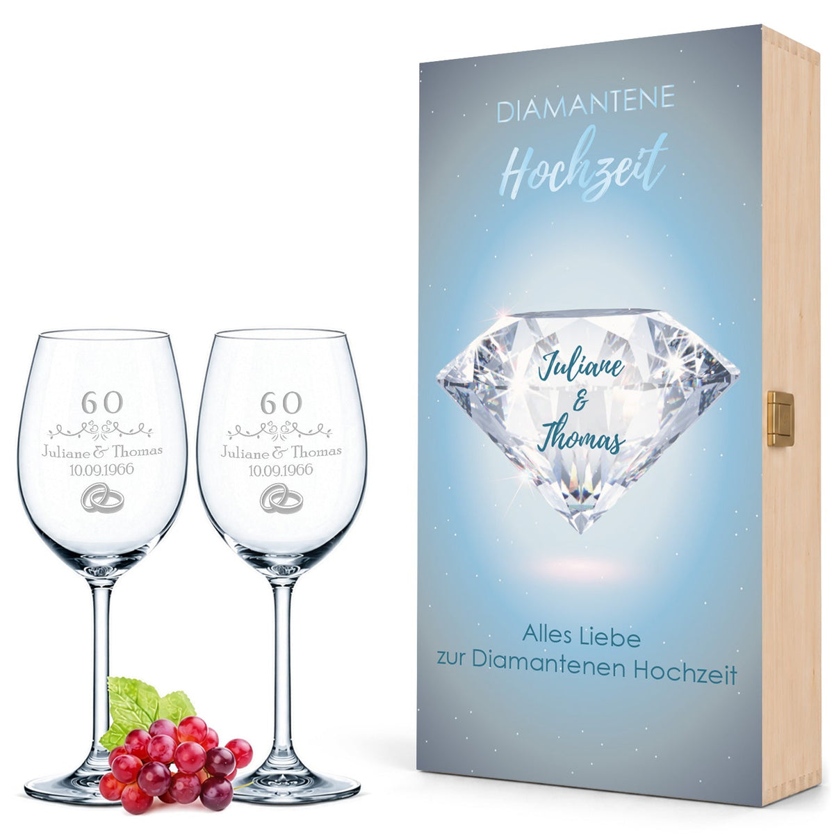 Stölzle Lausitz Weingläser im "Diamantene Hochzeit - 60 Jahre" Design als Set