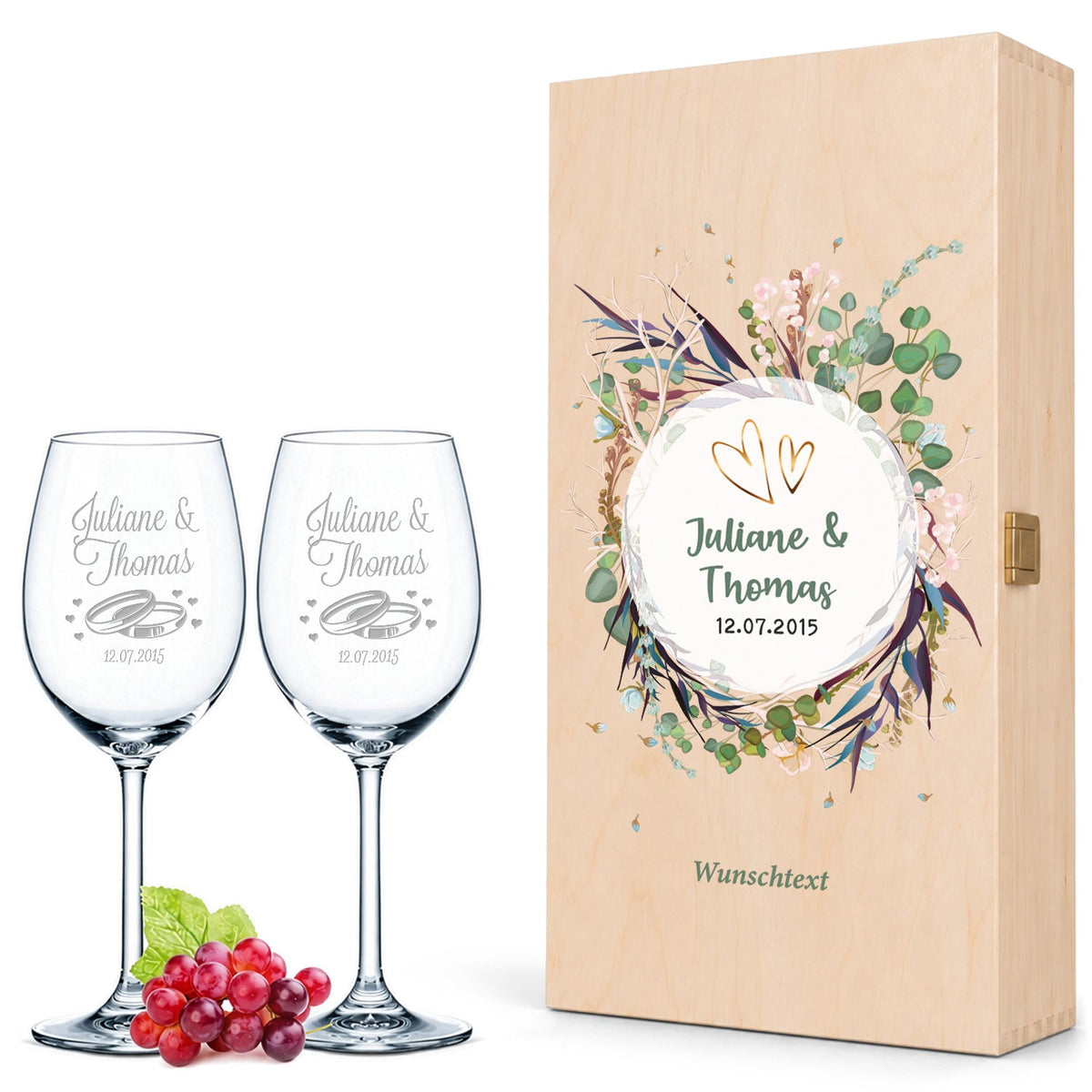 Stölzle Lausitz Weingläser mit Gravur als Set - "Flower Wedding"