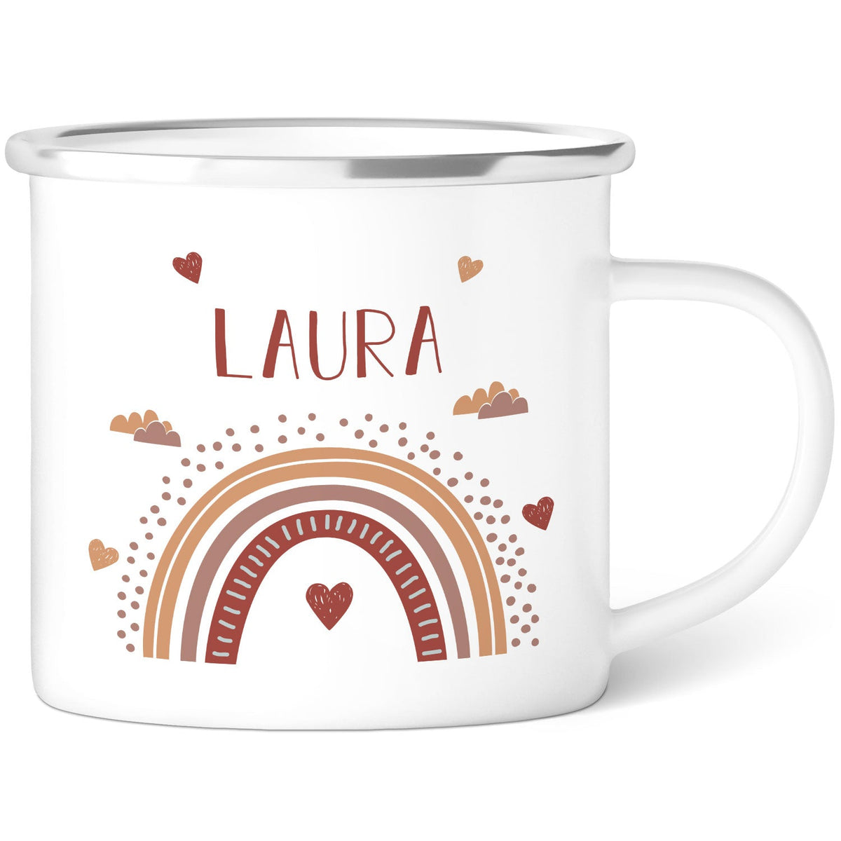 Emaille Tasse für Kinder - Personalisiert mit Namen & 8 liebevollen Motiven
