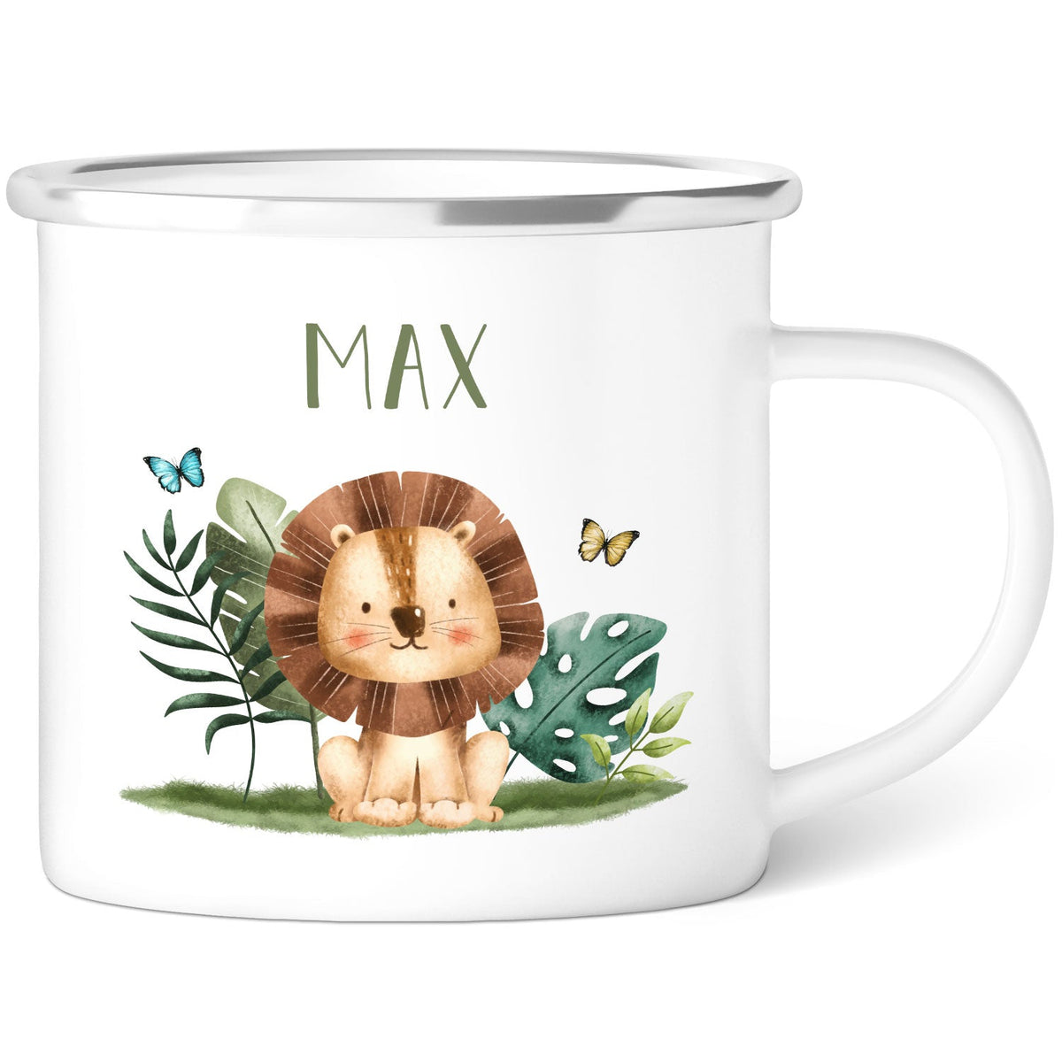 Emaille Tasse für Kinder - Personalisiert mit Namen - Tiergruppe Safari