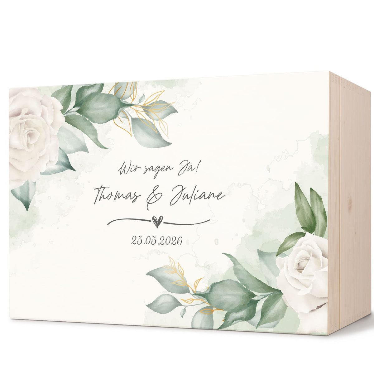 Erinnerungskiste mit UV-Druck im Wedding Love Design - Personalisiertes Geschenk zur Hochzeit