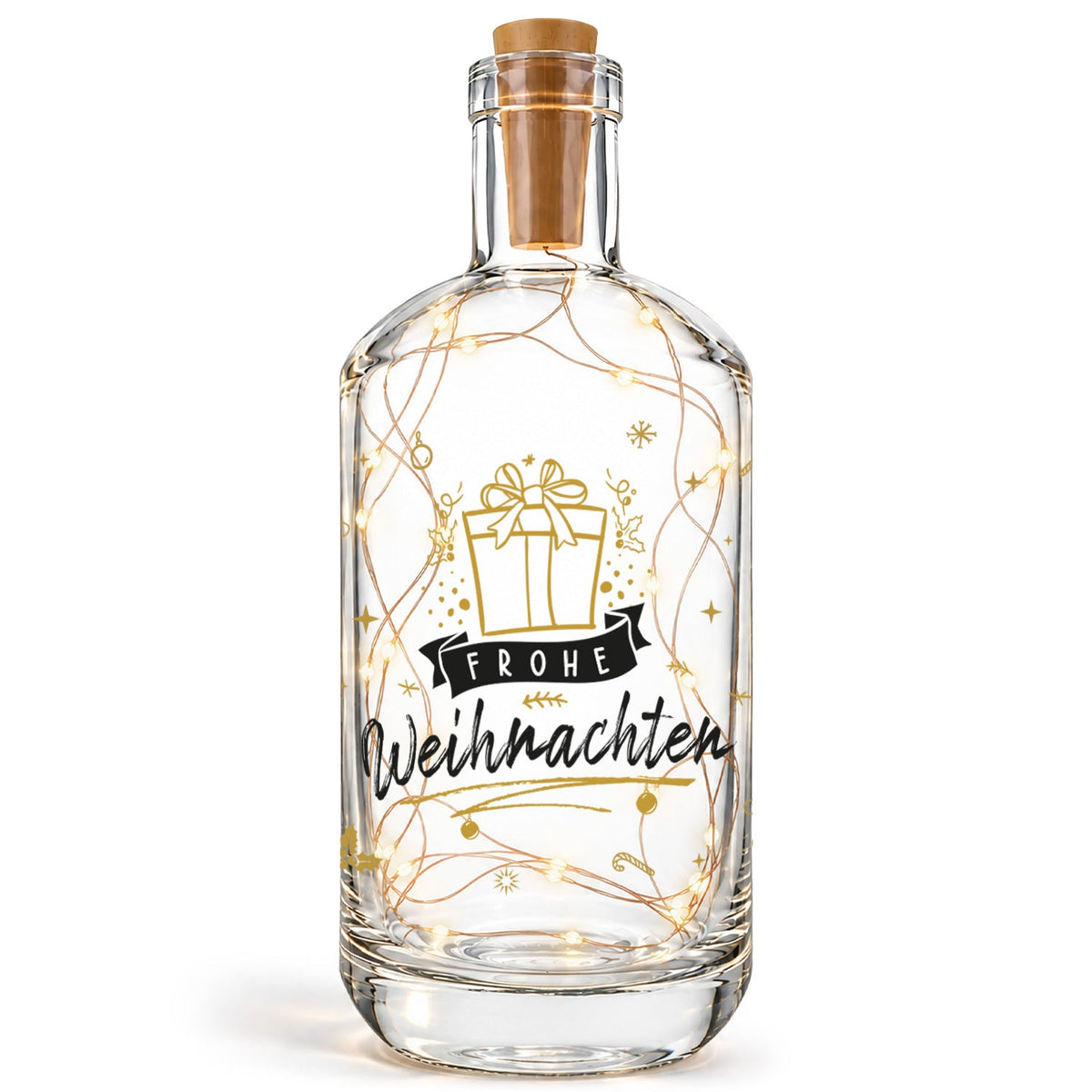 Flaschenlicht mit LED-Lichterkette und UV Druck - Goldenes Geschenk Design - Weihnachtsdekoration