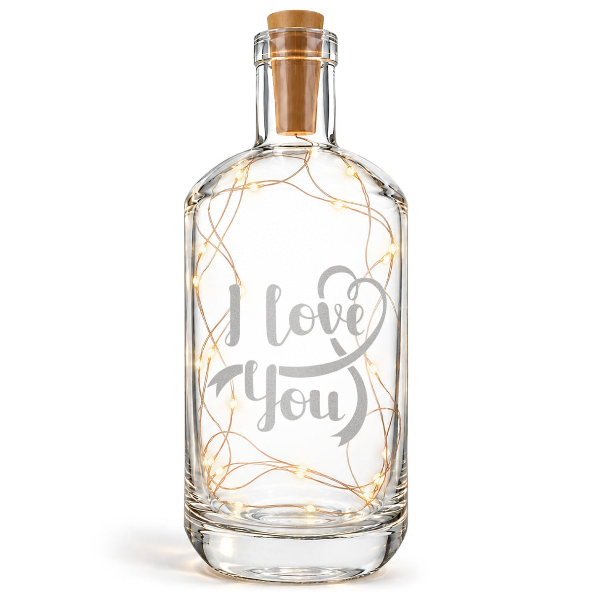Flaschenlicht mit LED-Lichterkette und Gravur "I love you"