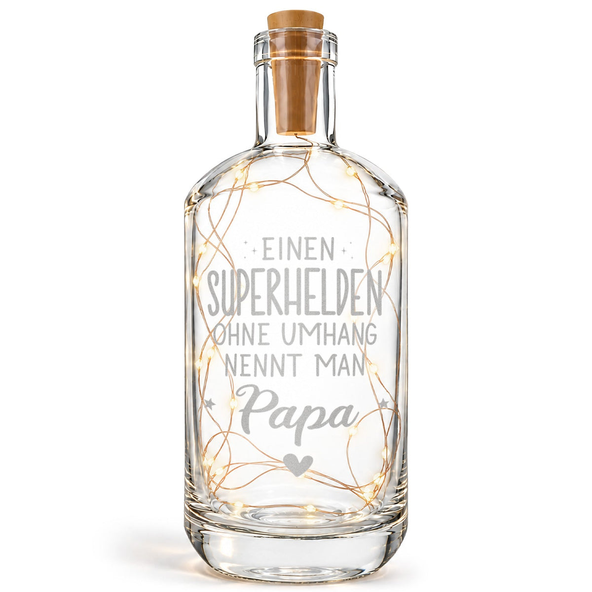 Flaschenlicht mit LED-Lichterkette und Gravur "Superheld Papa"