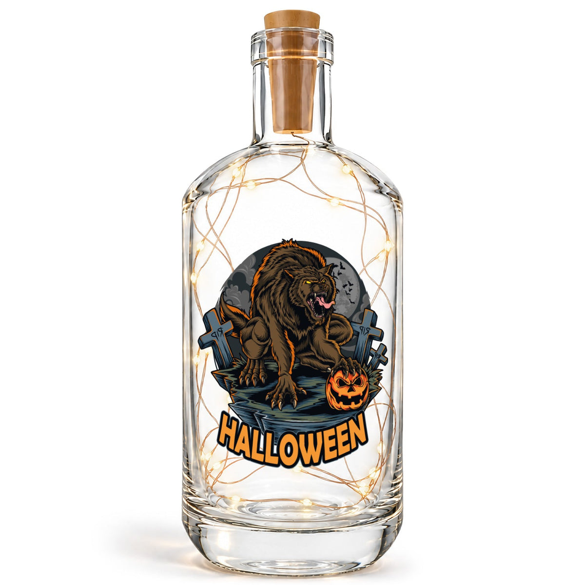 Flaschenlicht mit LED-Lichterkette im Halloween Werwolf V1 UV Design