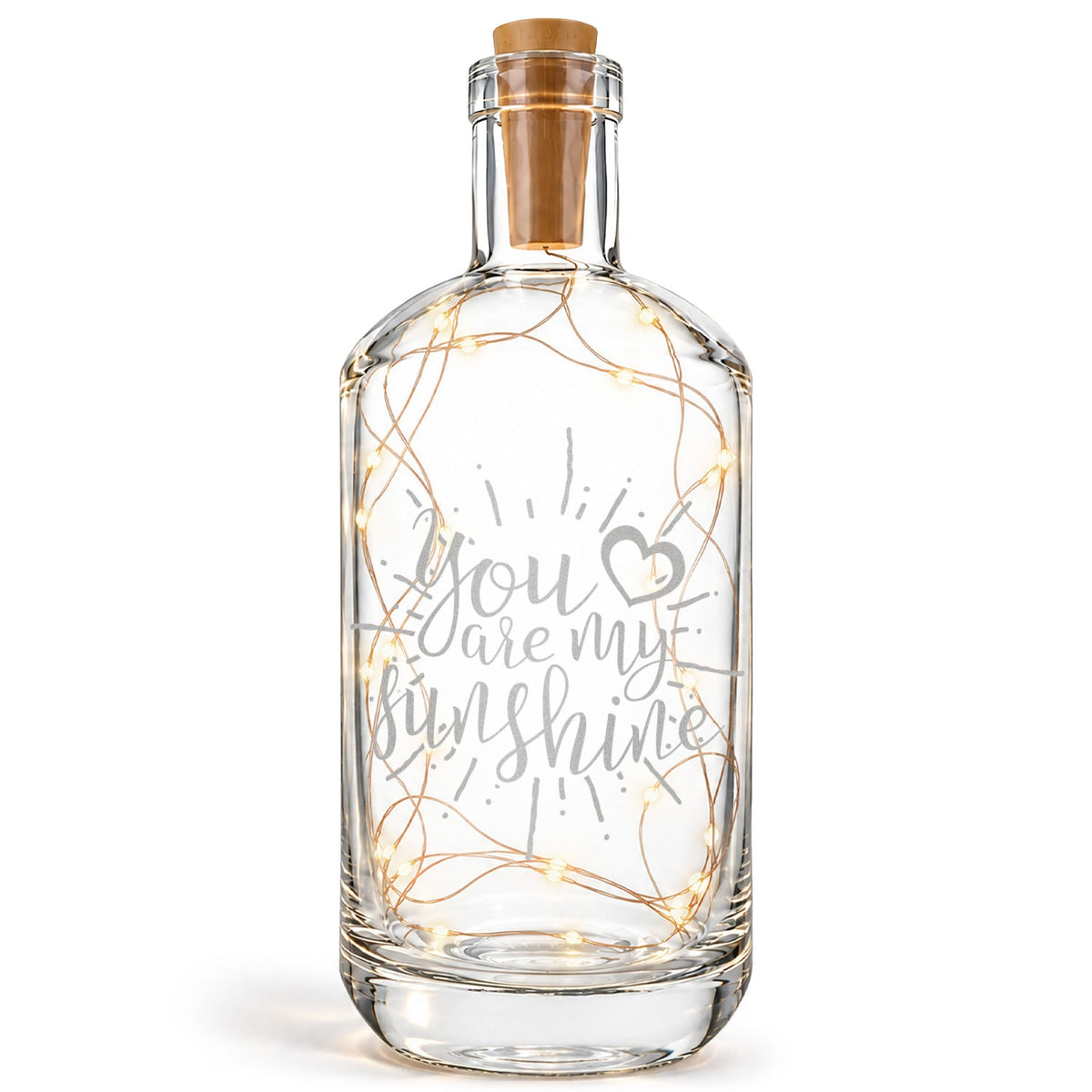 Flaschenlicht mit LED-Lichterkette und Gravur "You are my sunshine"