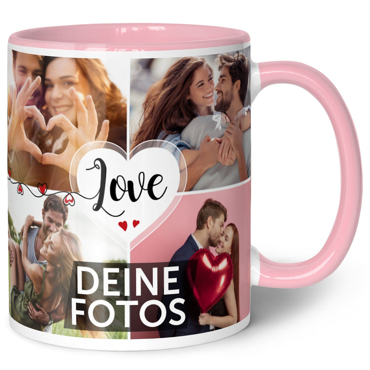 Bedruckte Tasse mit dem Spruch Love und 8 eigenen Fotos