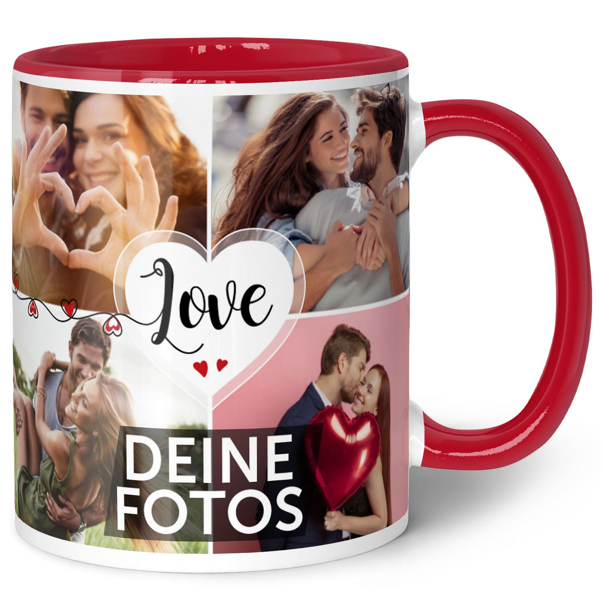 Bedruckte Tasse mit dem Spruch Love und 8 eigenen Fotos