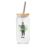 Glasbecher mit Bambusdeckel & Trinkhalm - Konfiguration Einschulung