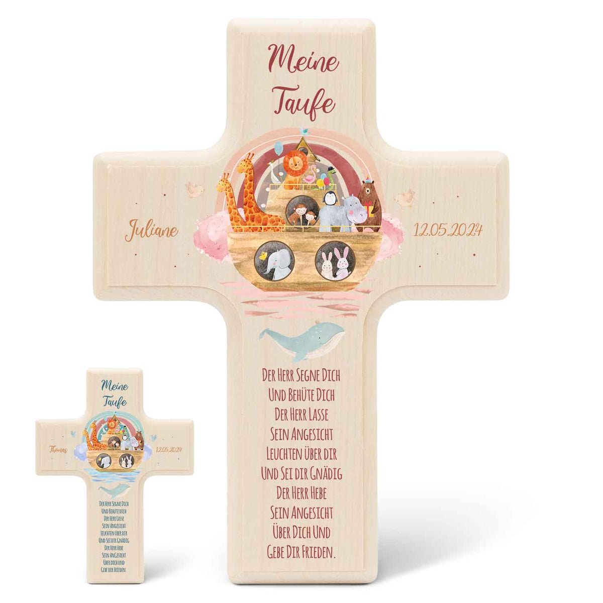 Personalisierbares Holzkreuz zur Taufe Konfirmation oder Kommunion - Arche Design