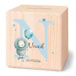 Spardose aus Holz - Initialen Tiermotive