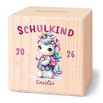 Spardose aus Holz - Schulkind