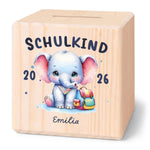 Spardose aus Holz - Schulkind