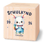 Spardose aus Holz - Schulkind