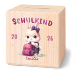 Spardose aus Holz - Schulkind