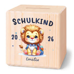 Spardose aus Holz - Schulkind