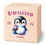 Spardose aus Holz - Schulkind
