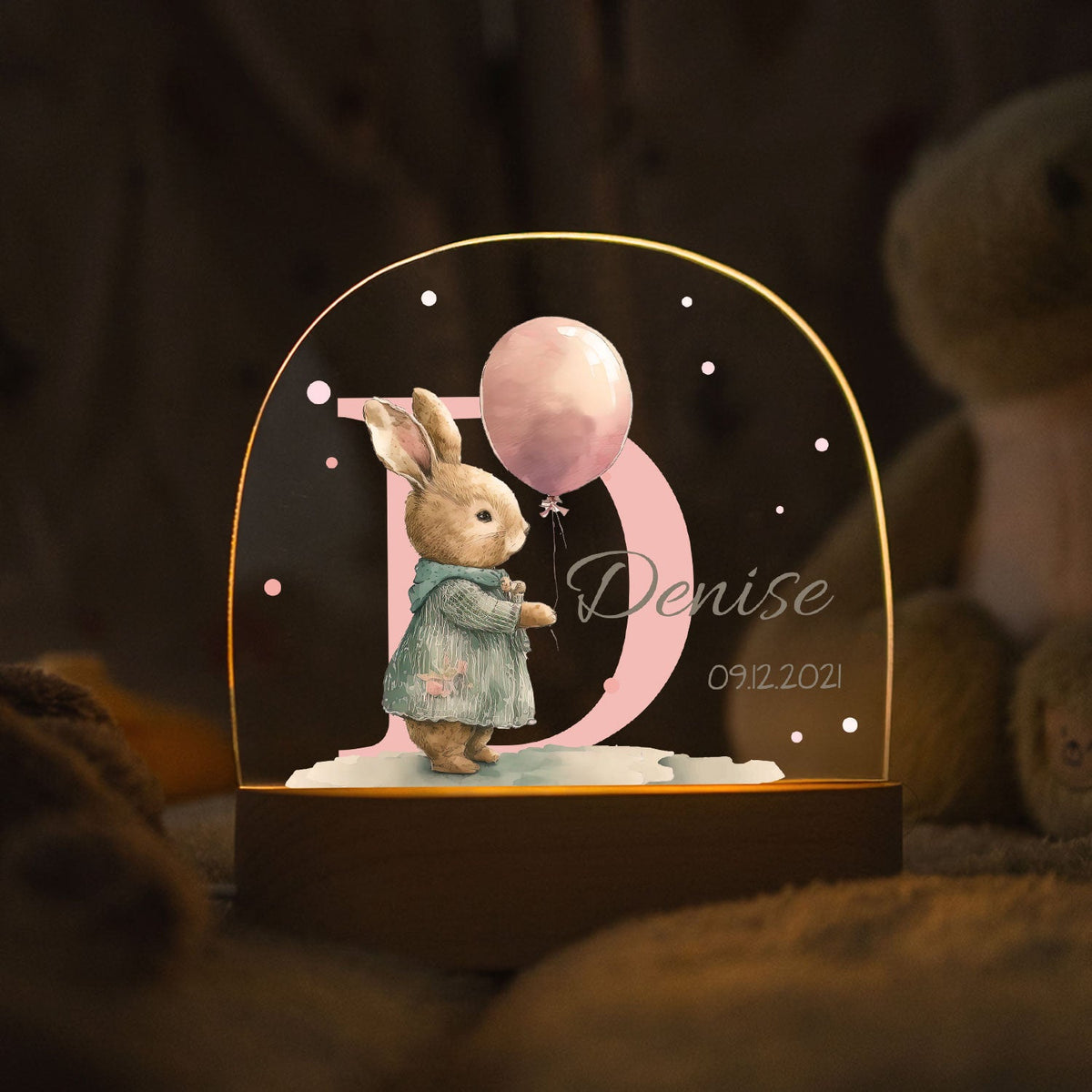 Kinder LED Nachtlicht mit Sockel aus Holz - "Initial Tiere"
