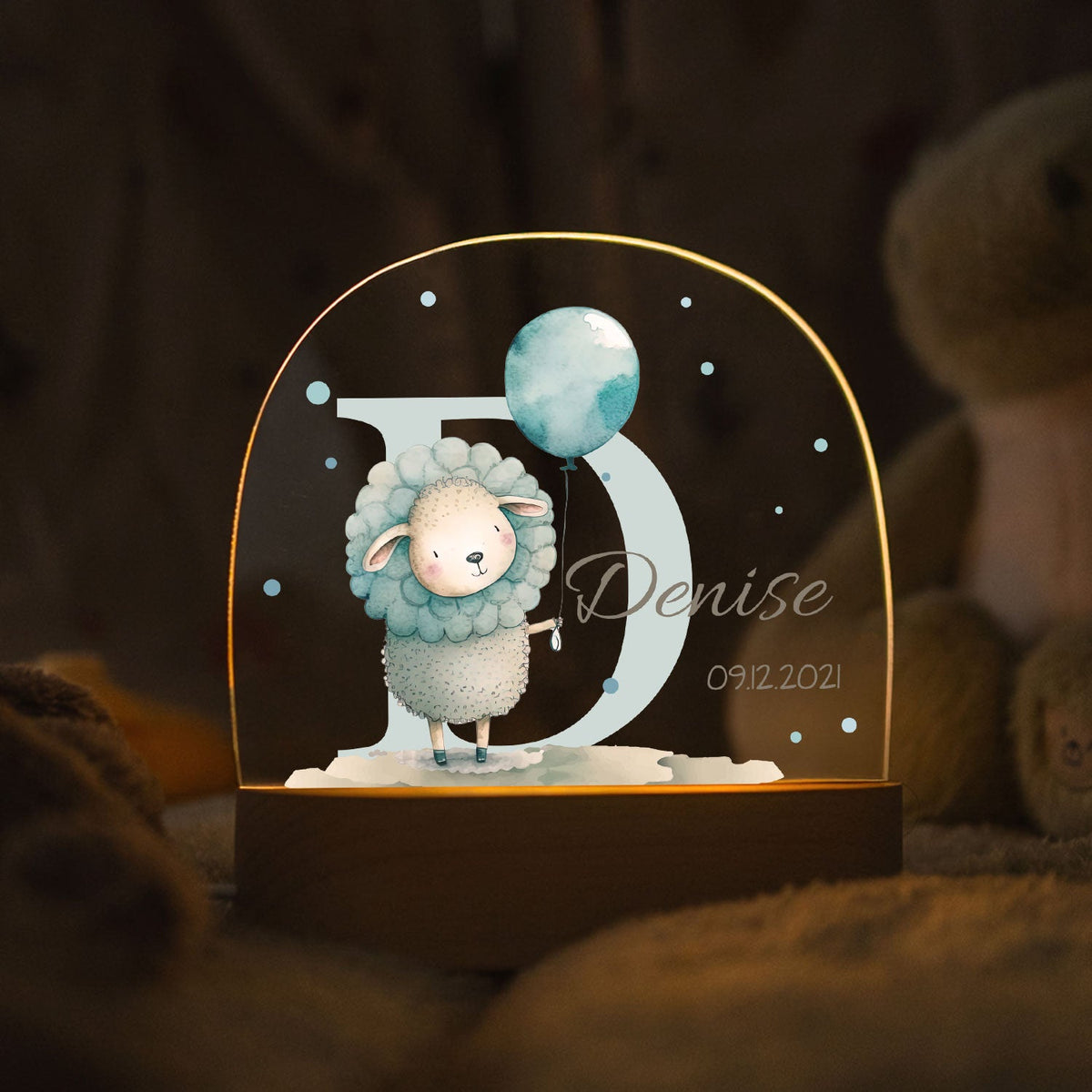Kinder LED Nachtlicht mit Sockel aus Holz - "Initial Tiere"