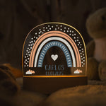 Kinder LED Nachtlicht mit Sockel aus Holz im Regenbogen Design