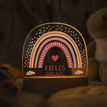 Kinder LED Nachtlicht mit Sockel aus Holz im Regenbogen Design