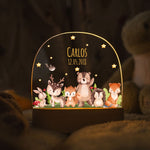 Kinder LED Nachtlicht mit Sockel aus Holz - "Tiergruppe Waldtiere"