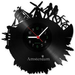 Wanduhr aus Vinyl Skyline Amsterdam 2017