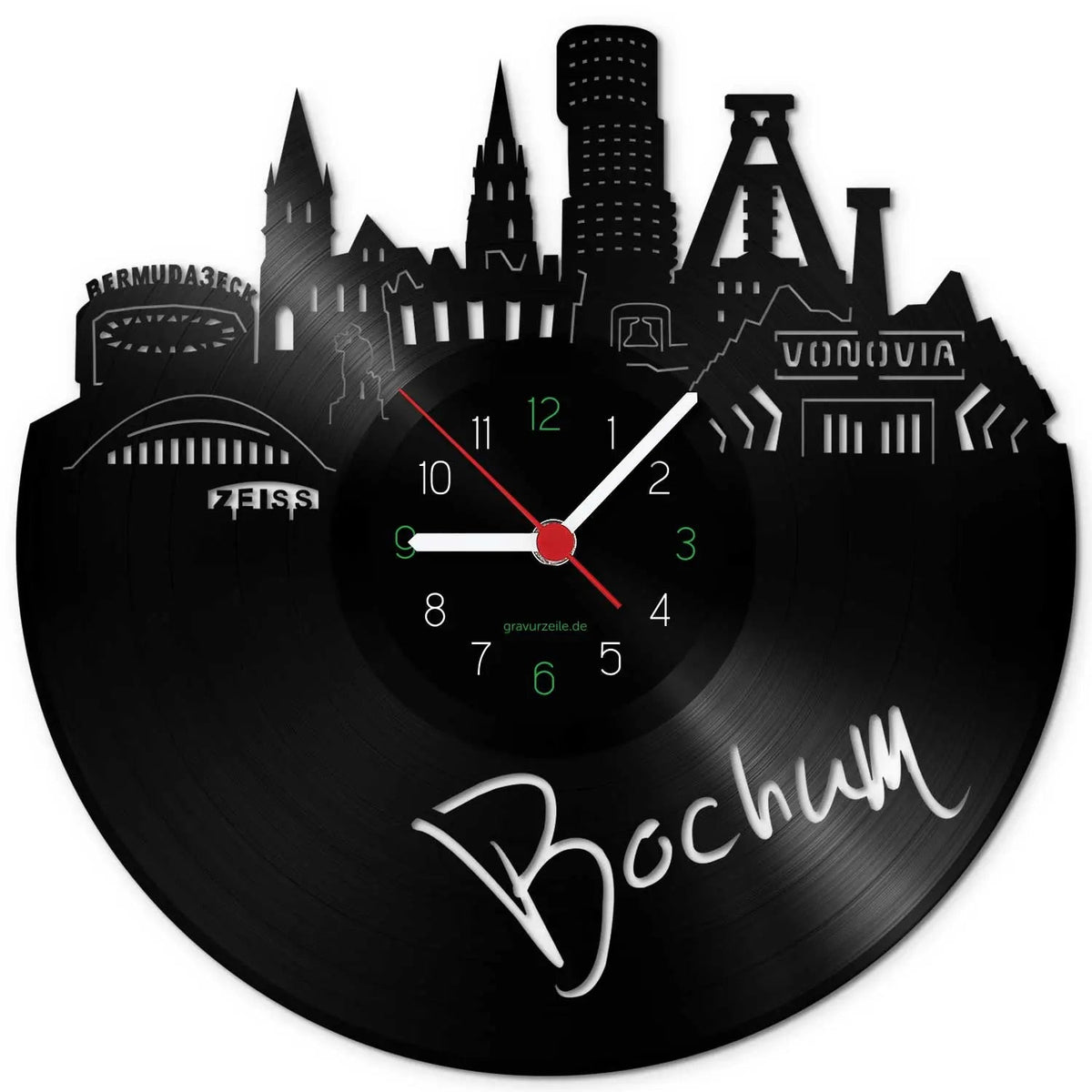 Wanduhr aus Vinyl Skyline Bochum