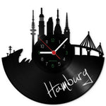 Wanduhr aus Vinyl Skyline Hamburg 2016