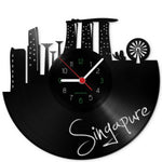 Wanduhr aus Vinyl Skyline Singapure