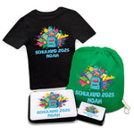 Personalisiertes Schulset - Rucksack - mit T-Shirt, Sportbeutel,  Federmappe & Geldbörse