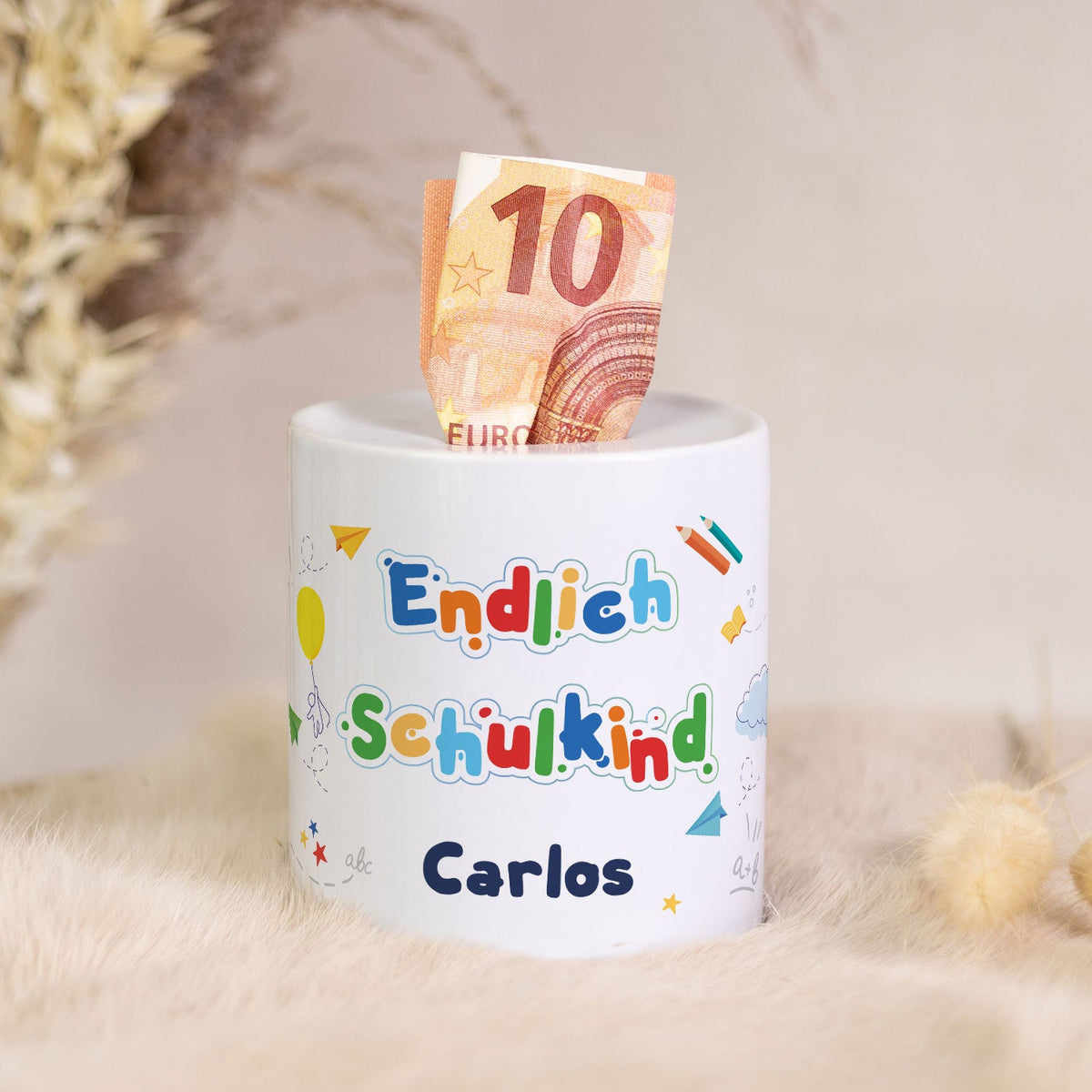 Spardose aus Keramik - Endlich Schulkind