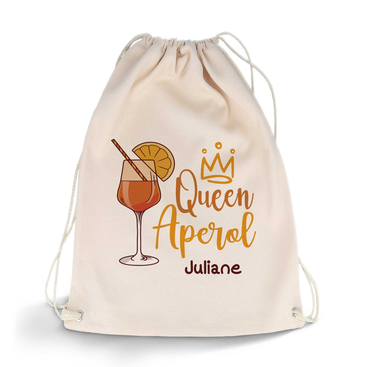 Bedruckter Turnbeutel im Queen Aperol Design