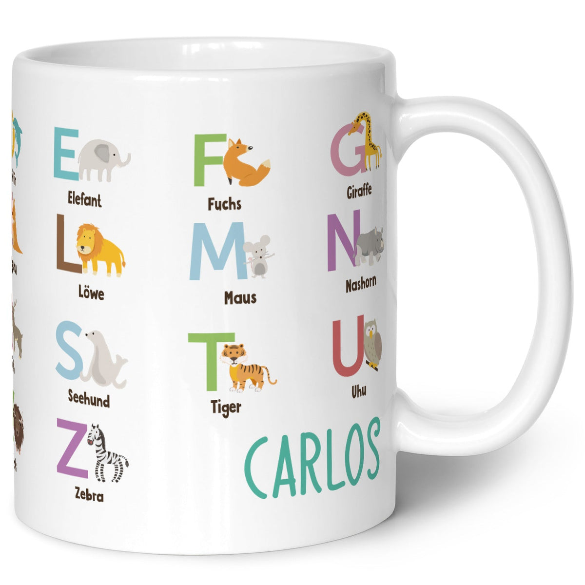 Bedruckte Tasse - ABC Tiere - Geschenk zur Einschulung